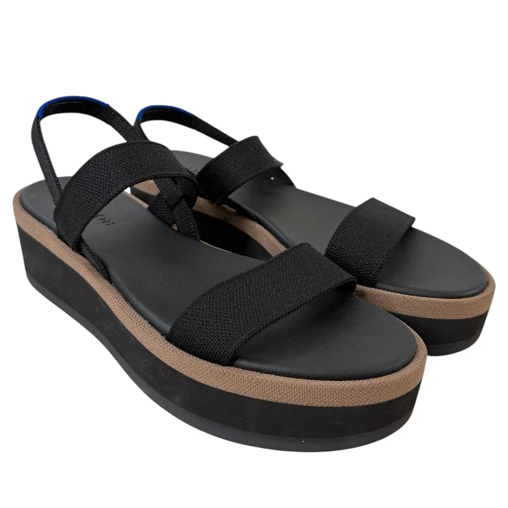 Rothy's The Lightweight Wedge Sandals Black Knit Slingback Size 10.5 Women's